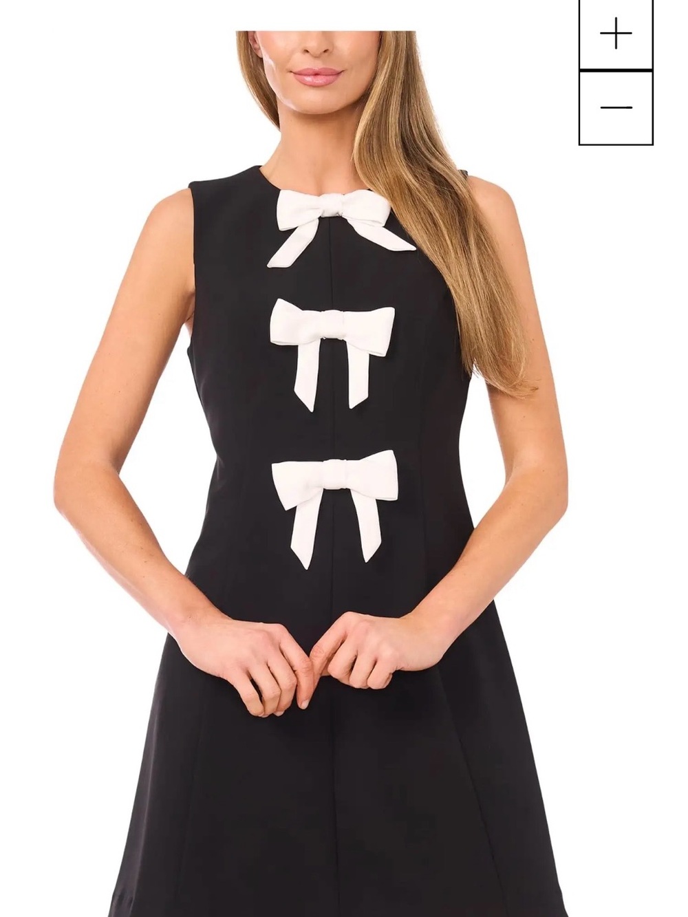 CeCe Black Sleeveless A-Line Dress with White Bow Accents